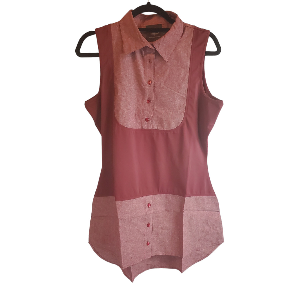 Kathleen Kirkwood Dictra-Ease Chambray Denim Women's Wine Shirttail Top  Size M